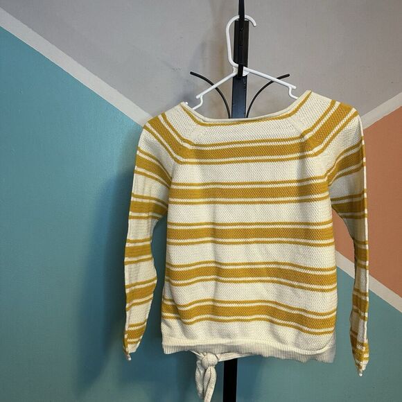 Maurices Shirt Womens Small Long Sleeve Cream Yellow Striped Chic - Picture 2 of 5